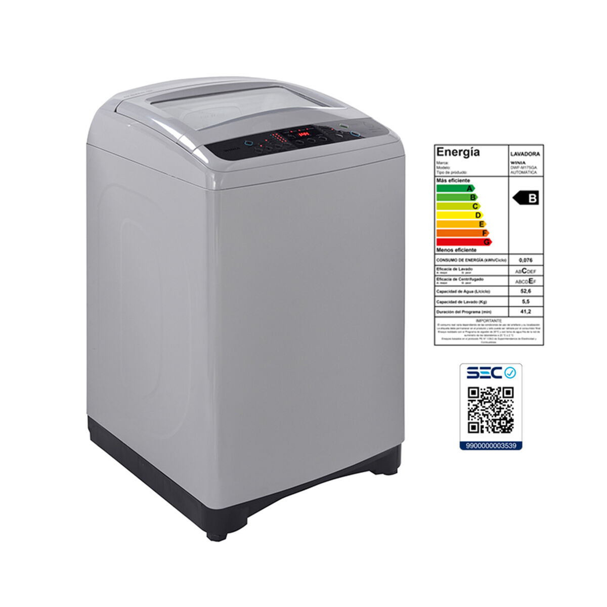 Lavadora Automática Winia DWF-M175GA 17 kg.