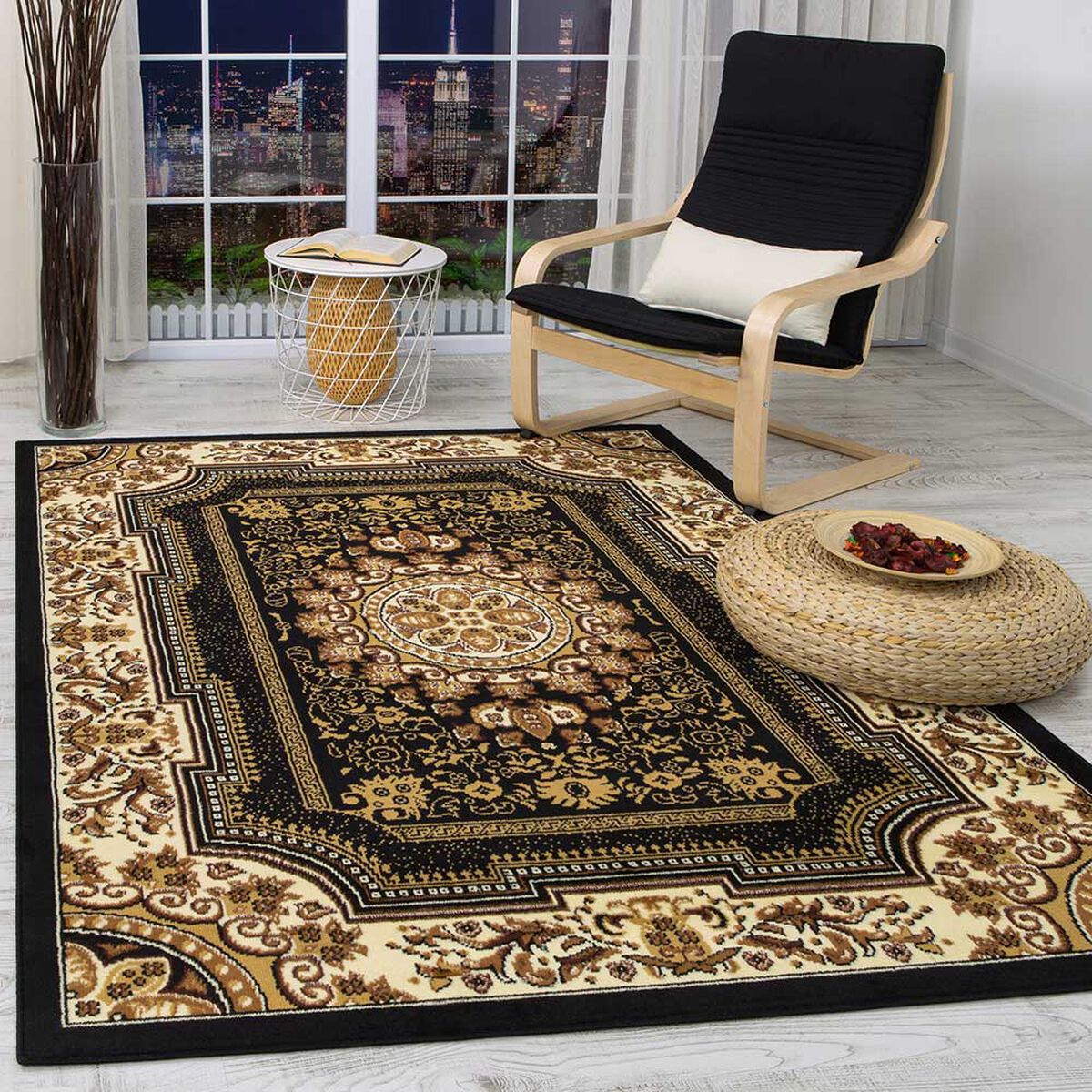 Alfombra Modalfo Kashan King Negro 123 x 185 cm