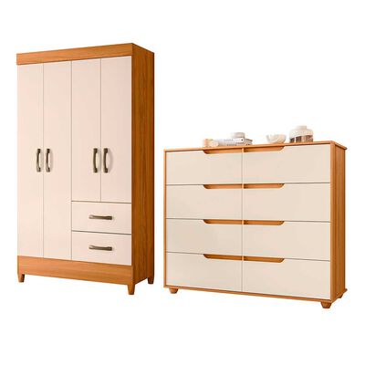 Imagen 1 del producto Combo Clóset 4 Puertas 2 Cajones + Cómoda 8 Cajones Vekkahome Mobi Beige
