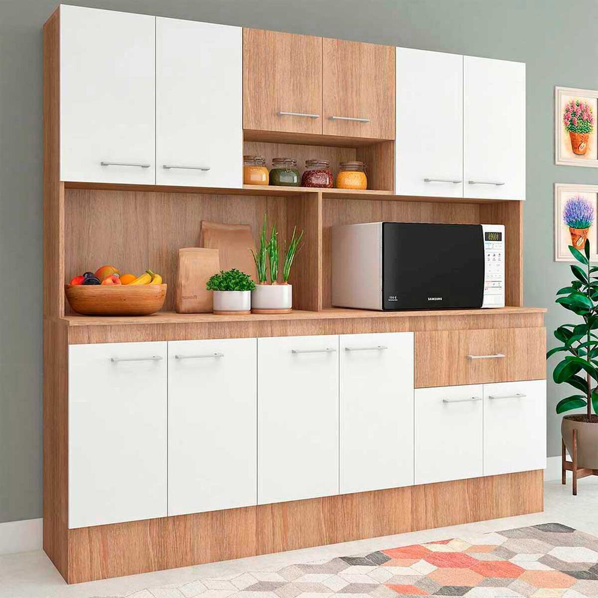 Mueble de Cocina Vekkahome Buck 1 Caj&oacute;n 12 Puertas Caf&eacute;