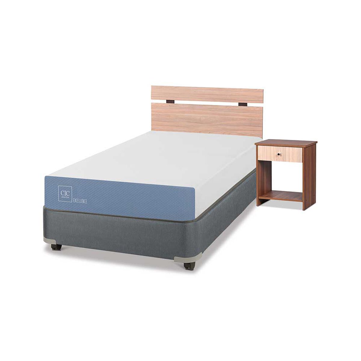 Cama Americana CIC 1 Plaza Excellence + Respaldo + 1 Velador Olmo