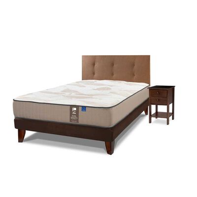 Cama Europea Flex 1,5 Plazas Dual Sensity + Respaldo Royal Café + Velador Rover