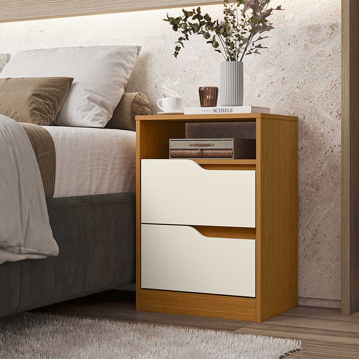 Velador VekkaHome Sole 2 Cajones Café Beige