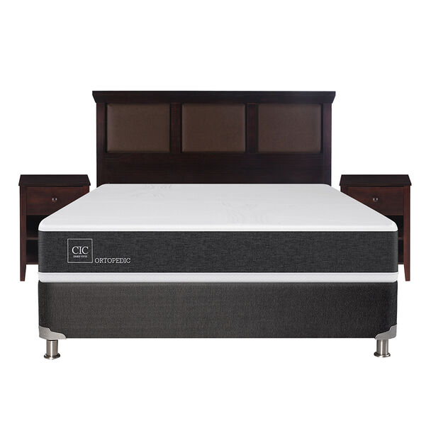 Box Spring CIC 2 Plazas New Ortopedic + Respaldo + 2 Veladores New Torino