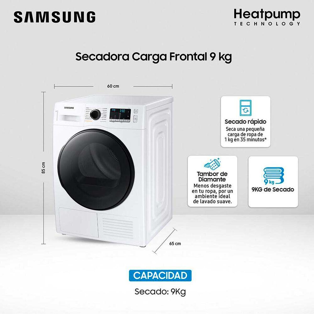 Secadora de Ropa Samsung DV90TA040BE/ZS 9 kg.