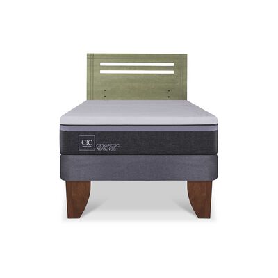 Cama Europea CIC 1,5 Plazas Ortopedic Advance + Respaldo Munich Olivo