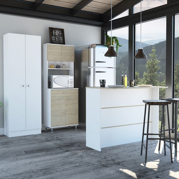 Combo Muebles TuHome Kitchen 60 + Isla de cocina + Estante Rovere Blanco