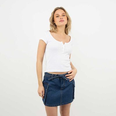 Polera Manga Corta Mujer Icono Blanco, Negro, Oliva, Rojo