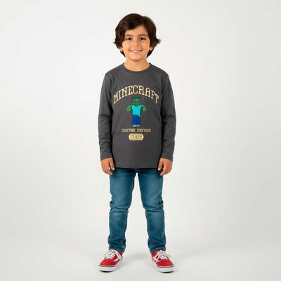 Polera Manga Larga Niño Licencias Gris