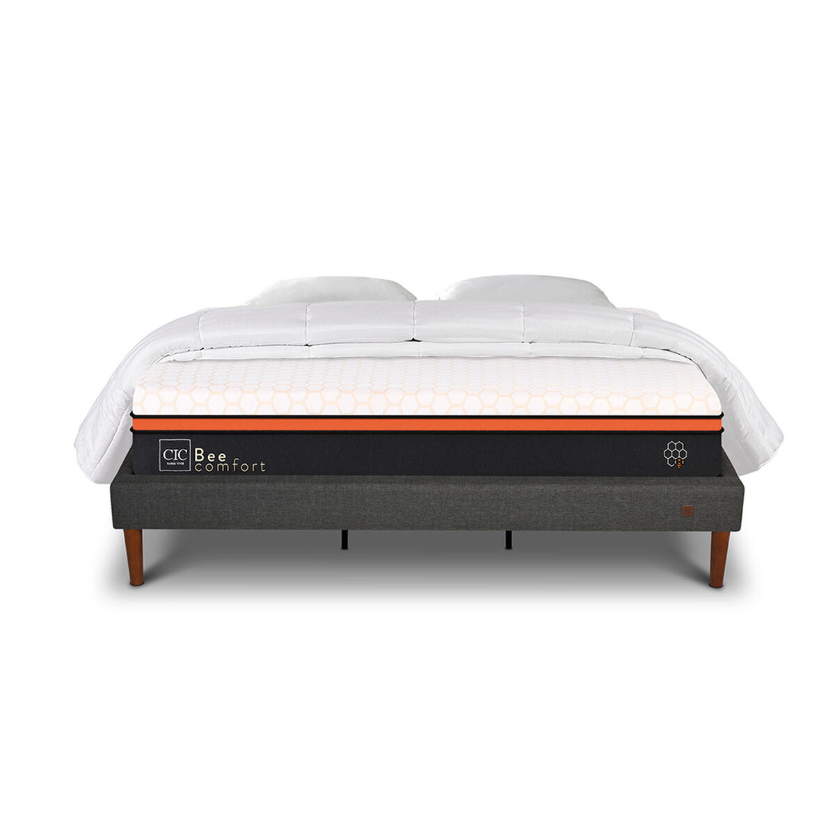 Cama Europea Curve CIC King Bee Comfort + Almohadas + Plum&oacute;n