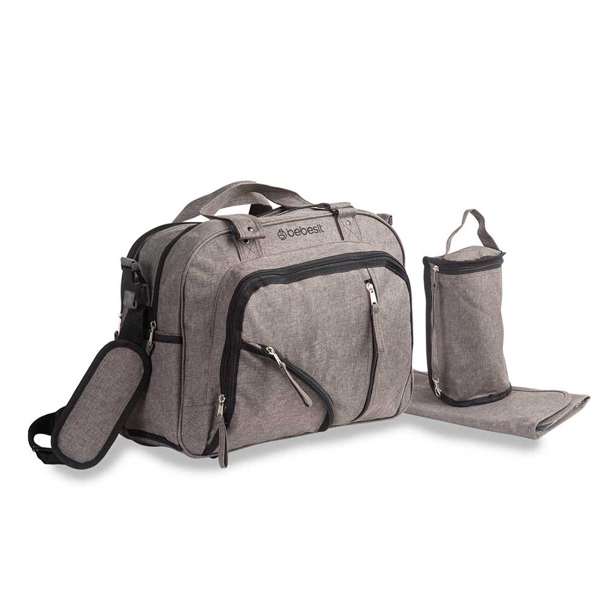 Bolso Maternal Con Porta Mamadera & Mudador Beige Bebesit