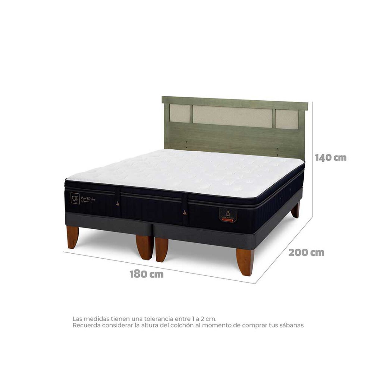 Cama Europea CIC Base Dividida King Súper Premium + Respaldo Dublin Olivo