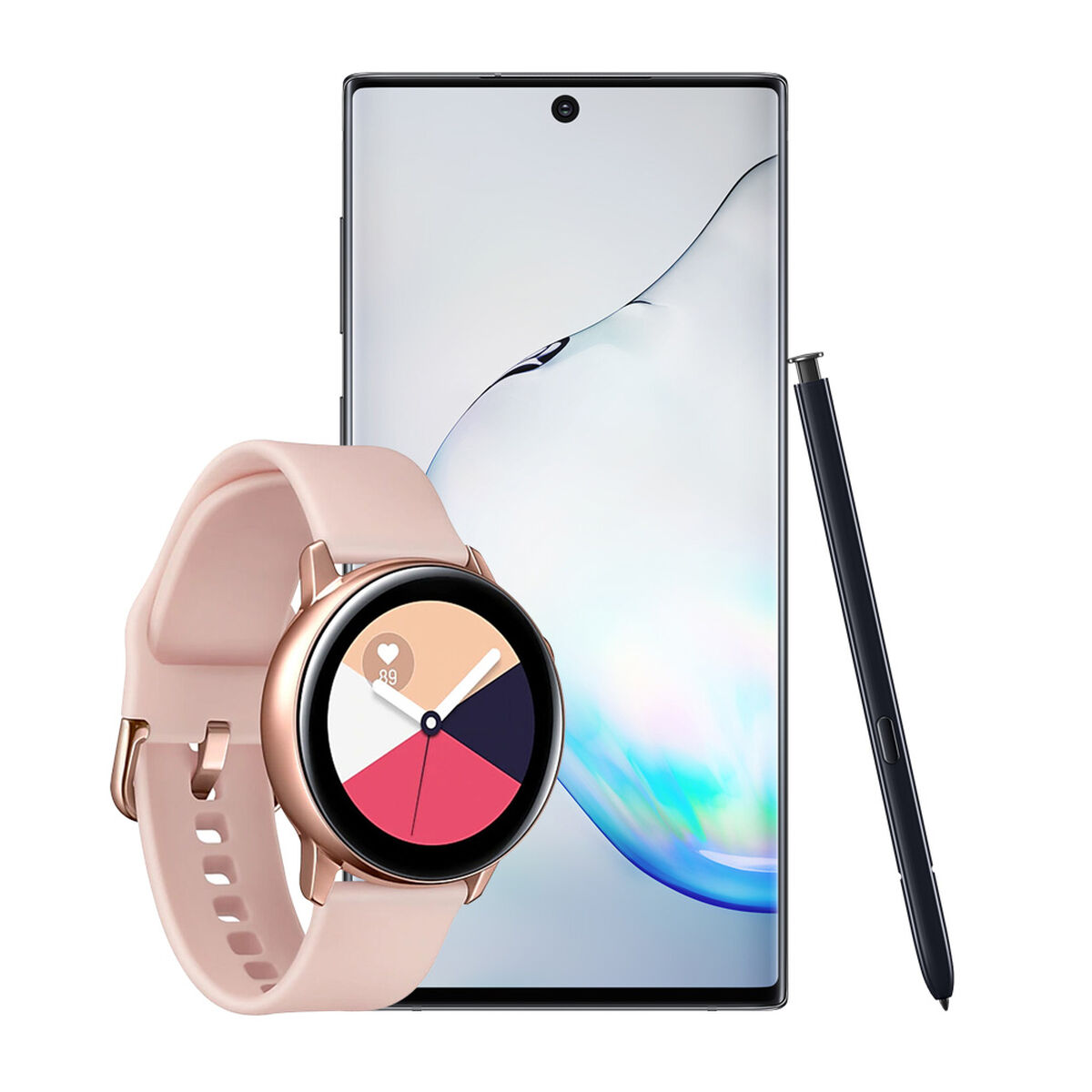 Celular Samsung Galaxy Note 10 256GB Aura Black + Smartwatch Galaxy Watch R500 Active Rosa