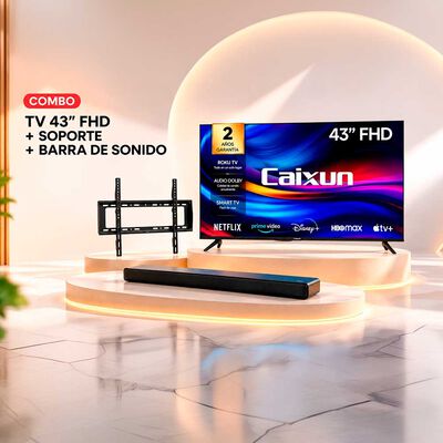 Combo Smart TV LED 43" Caixun FHD Roku C43V1FR + Soporte TV Fijo Kioto KT-TF86 Negro + Parlante Bluetooth TCL S45H 100W