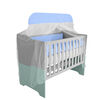 Combo Cuna Casanova Mini Luna Gris/Azul + Colchón Cuna Blanco + Set Textiles 9 Piezas Celeste
