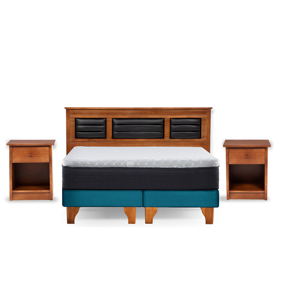 Cama Europea Latam Home 2 Plazas New Top Azul Petroleo + Maderas Altair