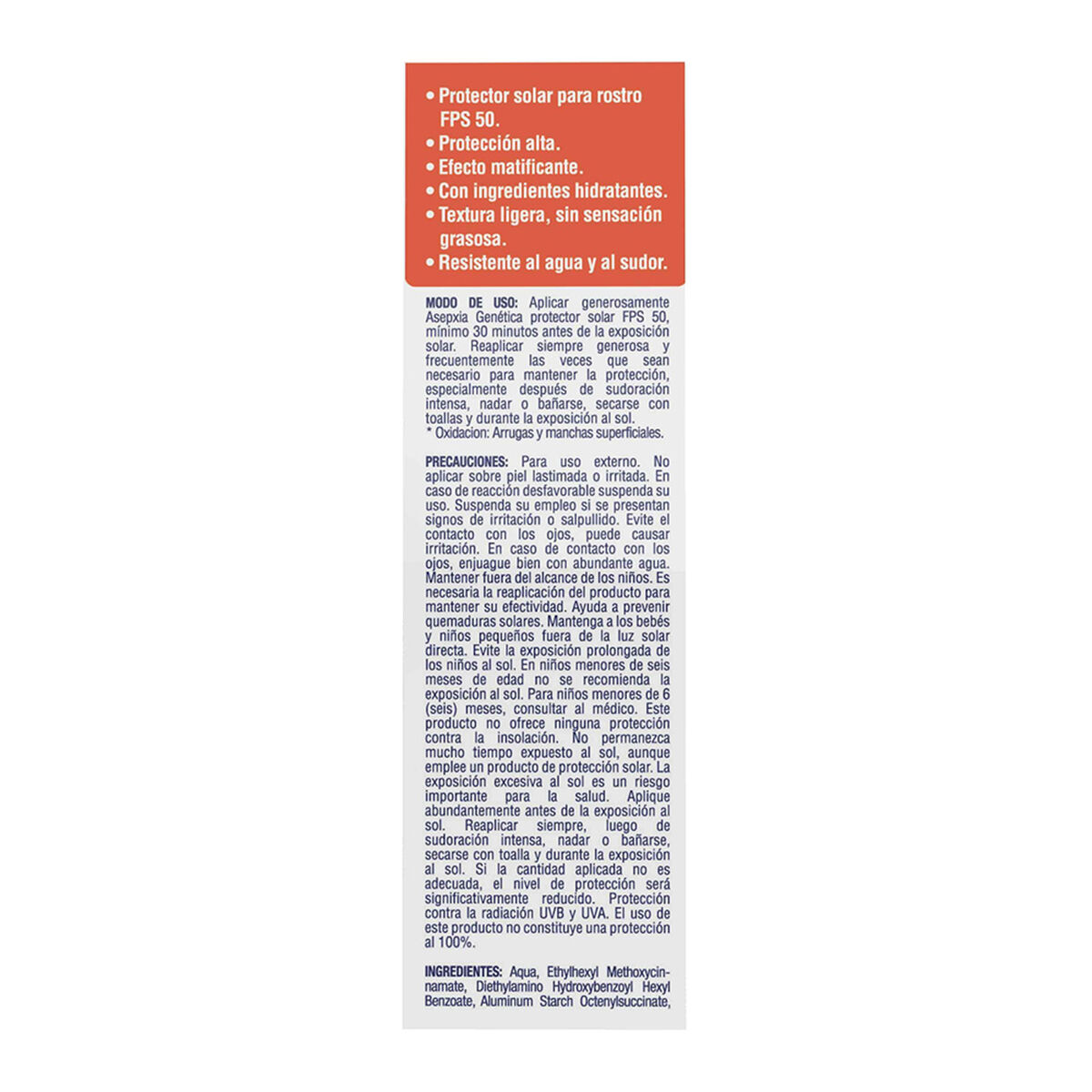 Asepxia Gen Protector Solar para Rostro FPS 50 50 gr