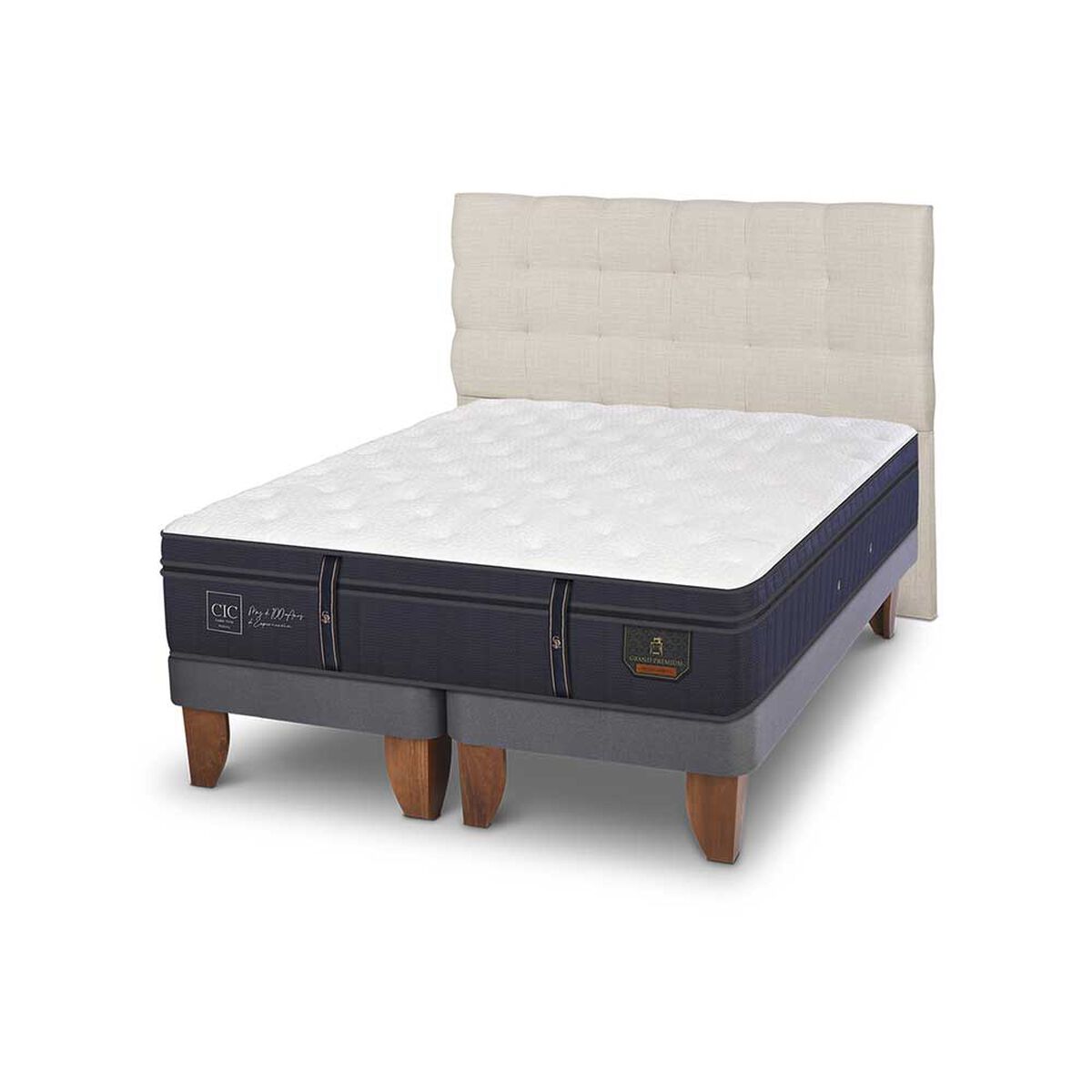 Cama Europea CIC Base Dividida S&uacute;per King Grand Premium + Respaldo Ebro