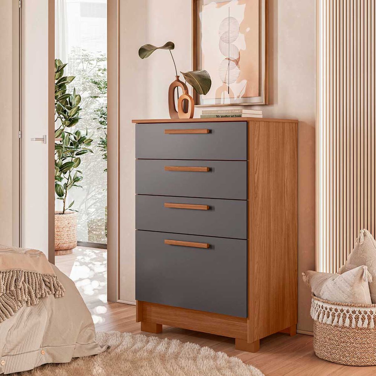 Combo Clóset Casanova Fit 4 Puertas 2 Cajones Café y Gris + Cómoda Casanova Aruba 4 Cajones Café y Gris