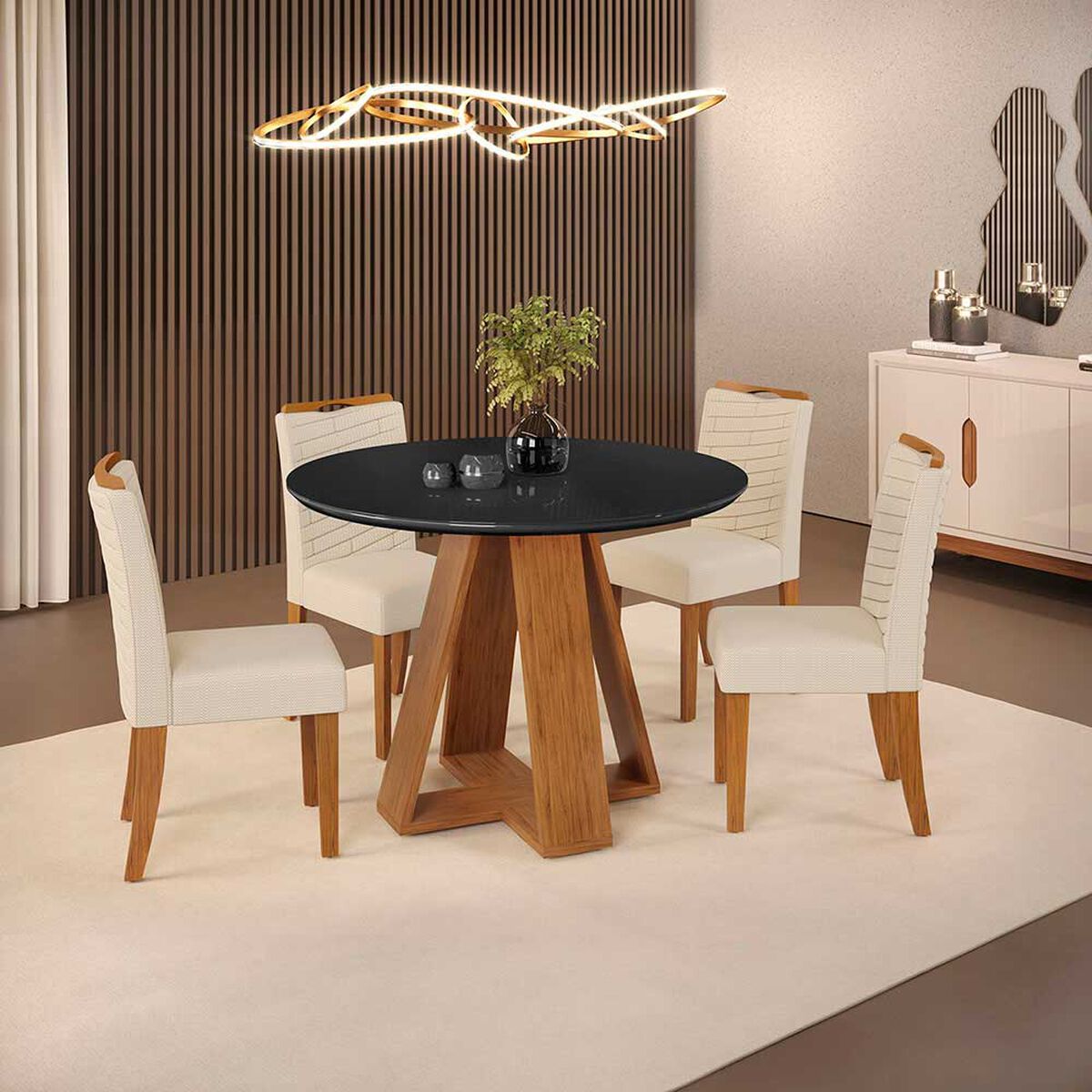 Juego de Comedor Vekkahome Celeste 4 Sillas Negro