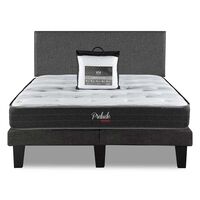 Combo Cama Europea Prelude Radiant 2 Plazas Normal + Respaldo Praga Gris + Cubre Colchón