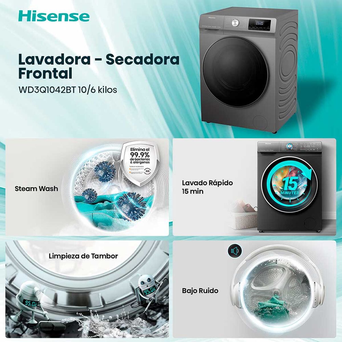 Lavadora Secadora Hisense WD3Q1042BT 10/6 kg.