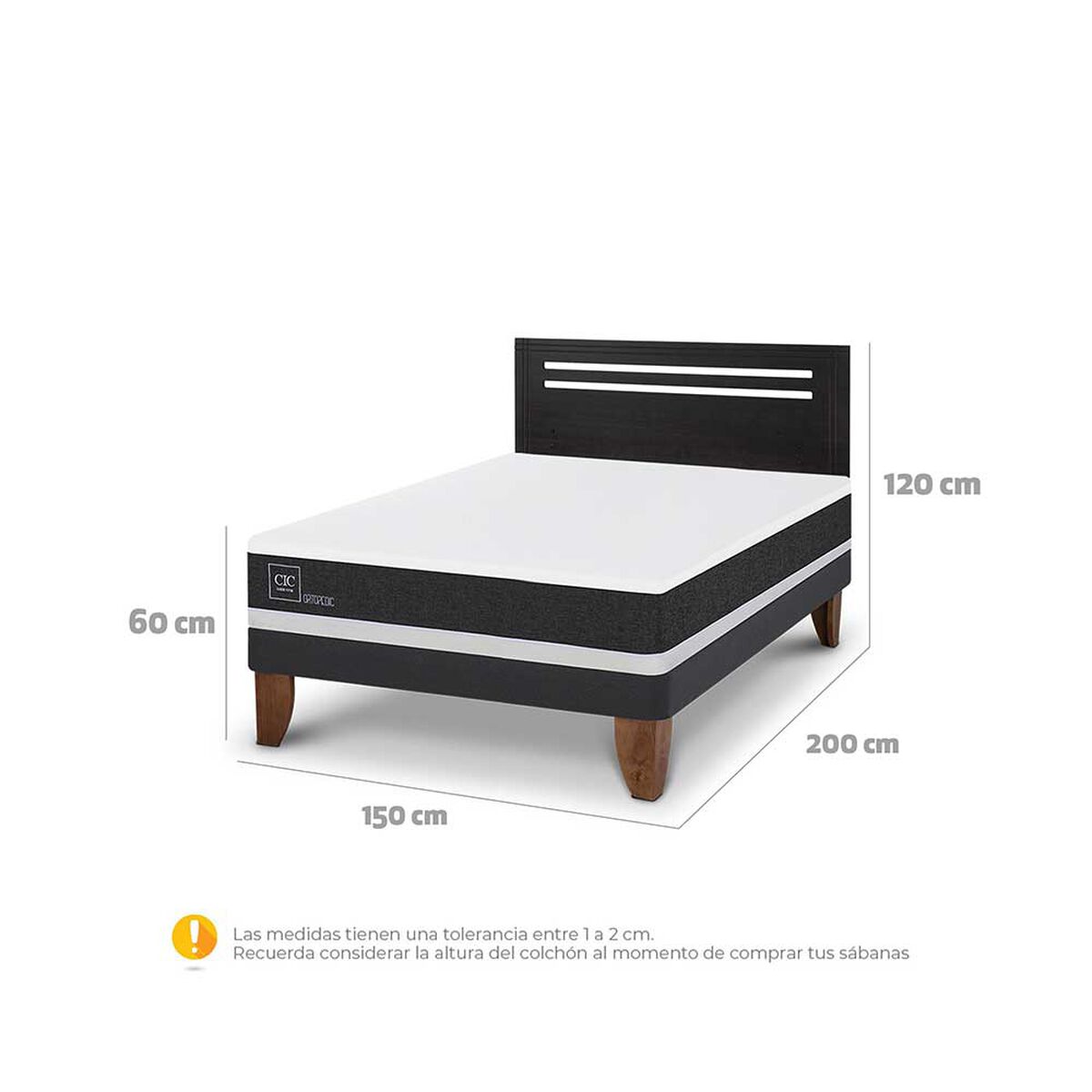 Cama Europea CIC 2 Plazas Ortopedic + Respaldo Munich Negro