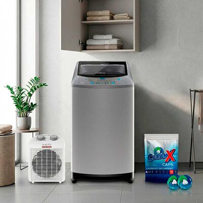 Combo Lavadora Autom&aacute;tica Fensa Premium Care 20SZ 20 kg. + Detergente CleanX en 35 Capsulas + Calefactor Kioto GR25-TVIP21 Blanco