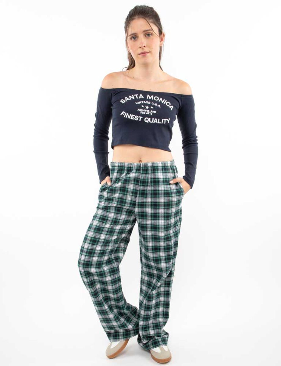 Pantalón Tartán Cintura Elasticada Mujer Icono