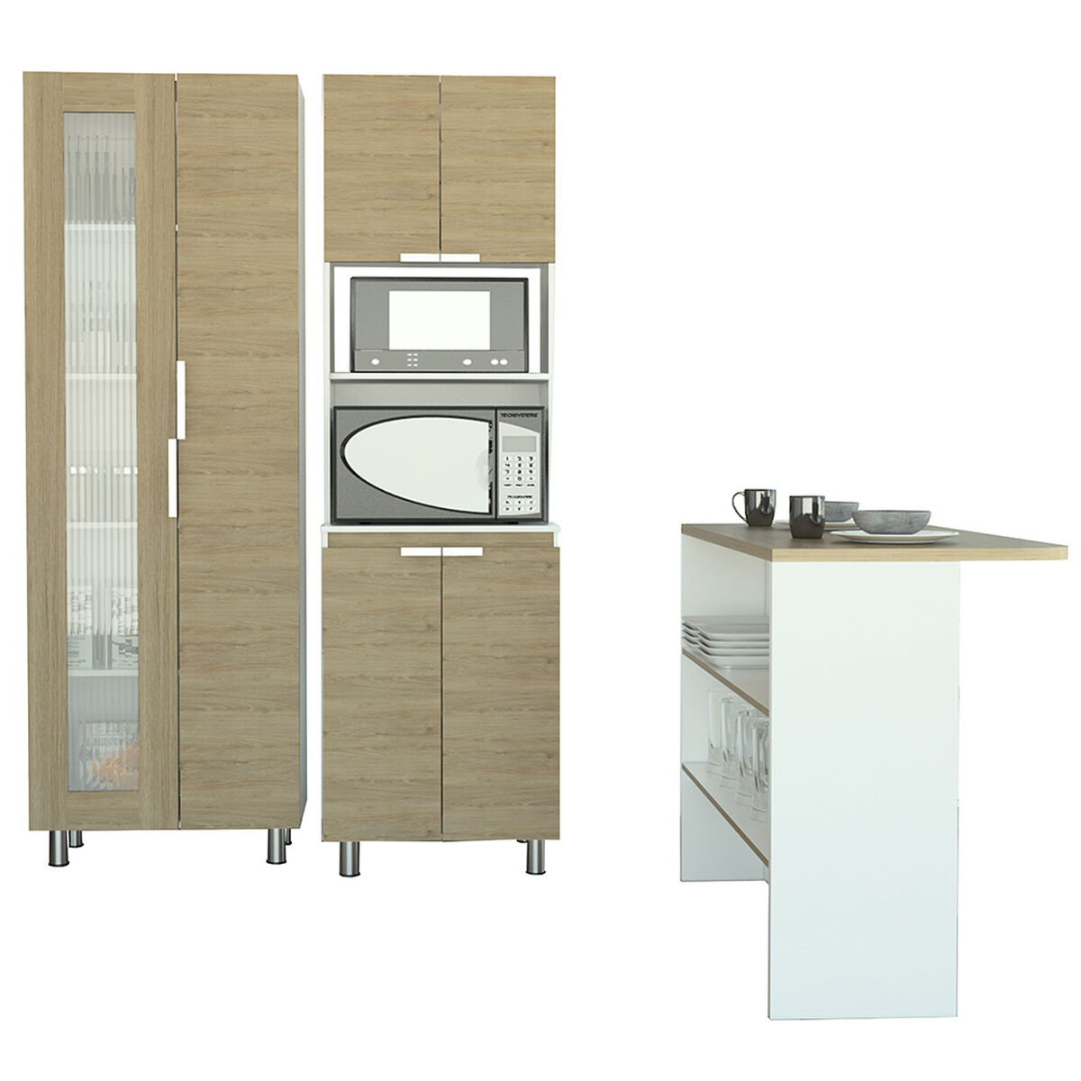 Muebles Alacena + Microondas + Barra Auxiliar TuHome Kitchen