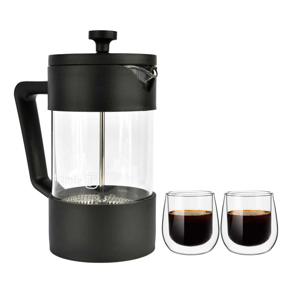 Pack Cafetera Francesa 600 ml + Set 2 Tazas 80 ml Simplit Negro
