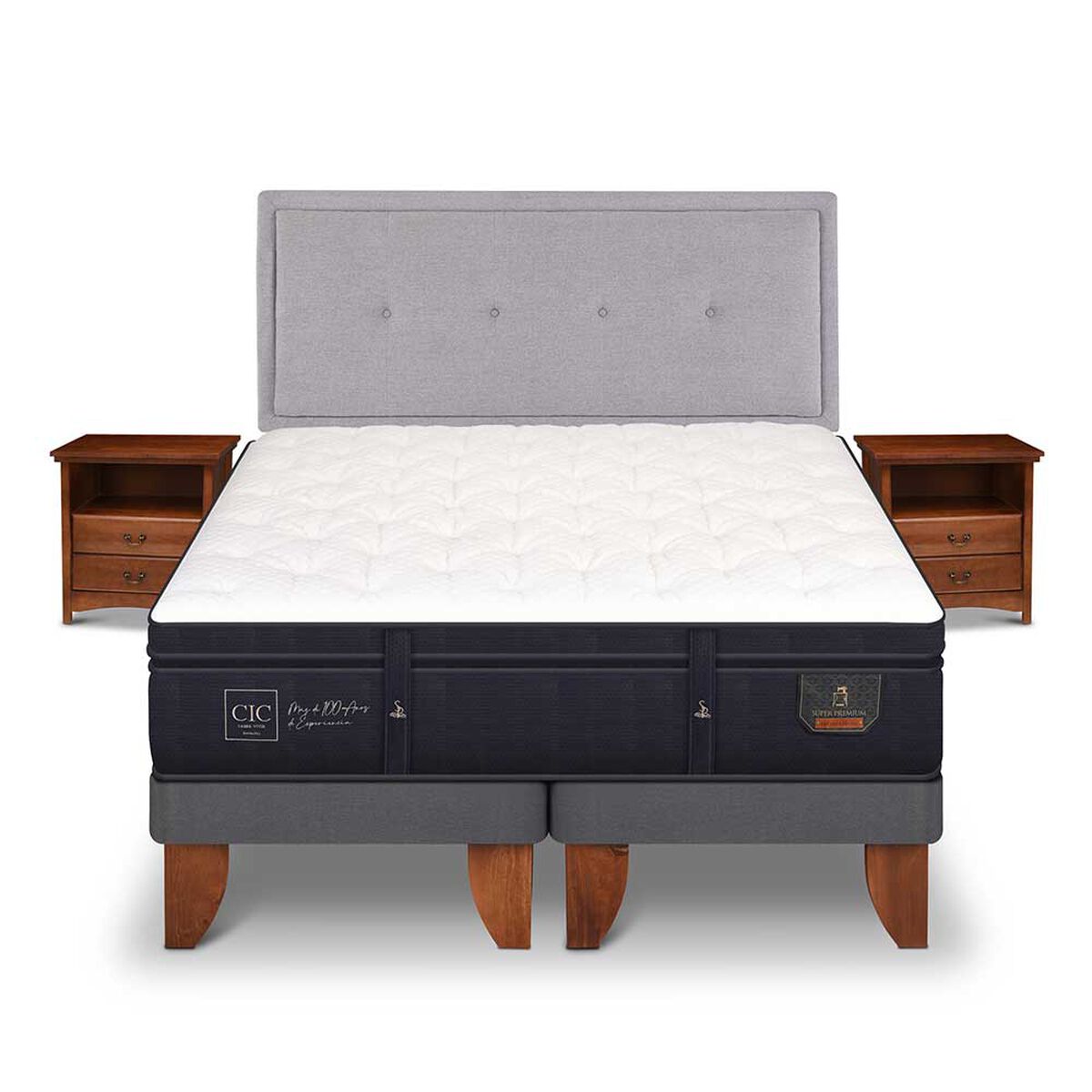 Cama Europea CIC Base Dividida 2 Plazas Súper Premium + Respaldo + Veladores