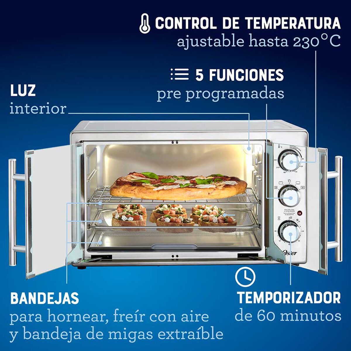 Horno con Freidora Oster TSSTTVFDMAFNS 42 lt. Puertas estilo Francés
