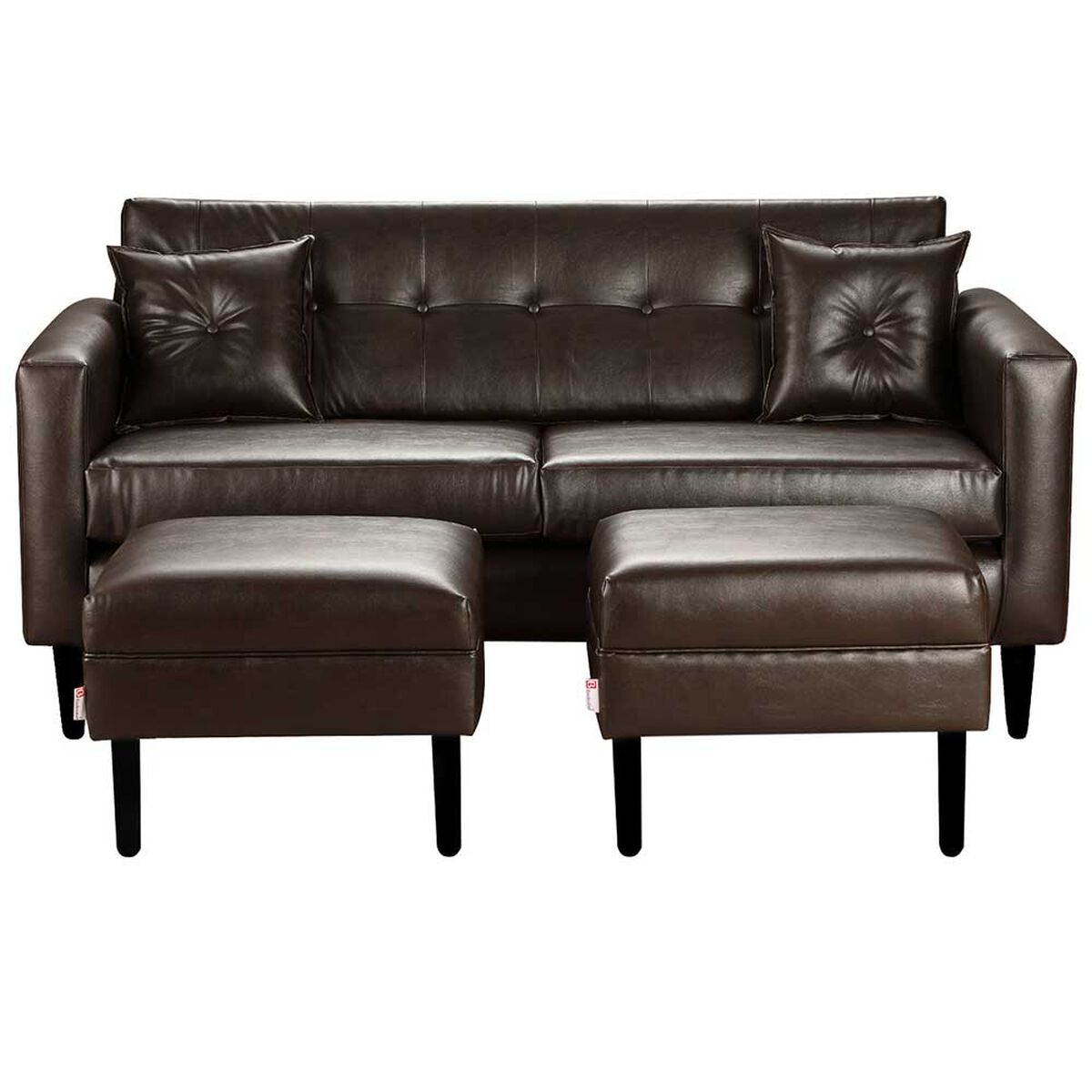 Juego de Living Bodevir New Retro PU 00 Sof&aacute; 3 Cuerpos + Dos Pouf 1 Cuerpo Chocolate&nbsp;