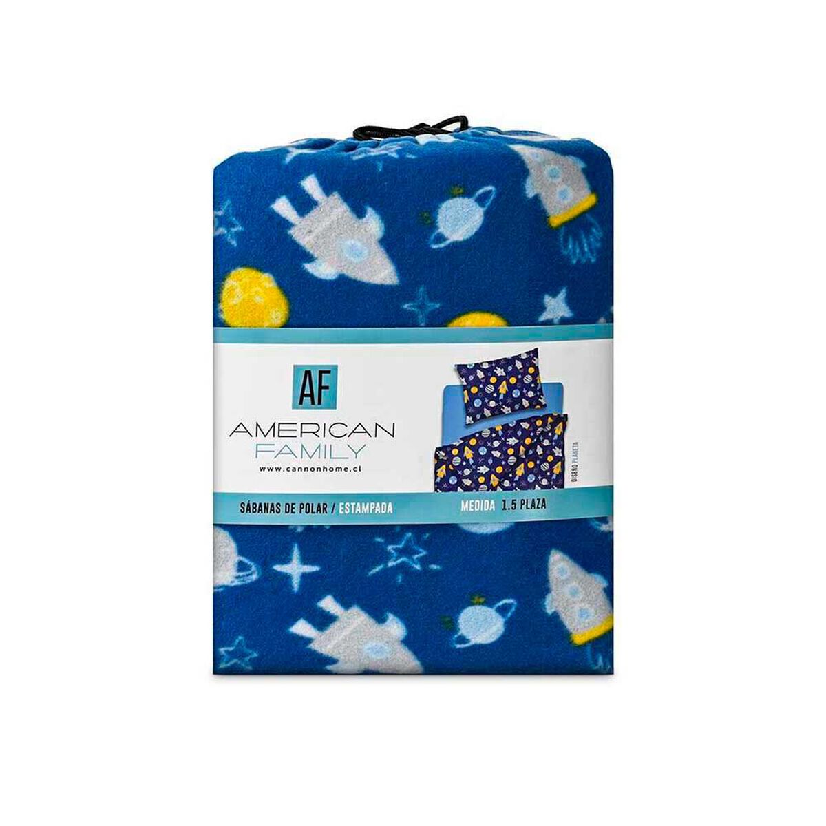 S&aacute;bana de polar American Family 1,5 Plazas Planetas Azul
