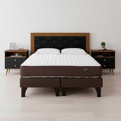 Combo Cama Europea Rosen Base Dividida 2 Plazas Ergo T + Respaldo + 2 Veladores Dreams 2 Plazas Treliza Negro + Pack Almohadas Celta Imperial Soft Blanco 65 x 45 cm
