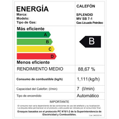 Imagen 2 del producto Calefont 7 litros Gas licuado Tiro natural Splendid