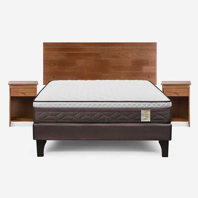 Cama Europea Rosen 2 Plazas New Style 4 Plus + Respaldo + 2 Veladores Tabor Caramelo