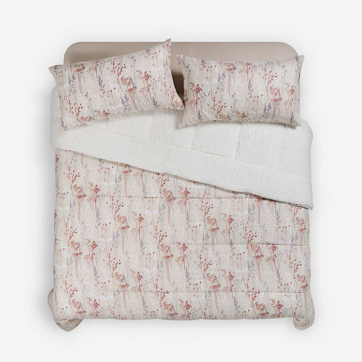 Plum&oacute;n Rosen Super King Sherpa Alaska Brianna Beige/Gris/Burdeo