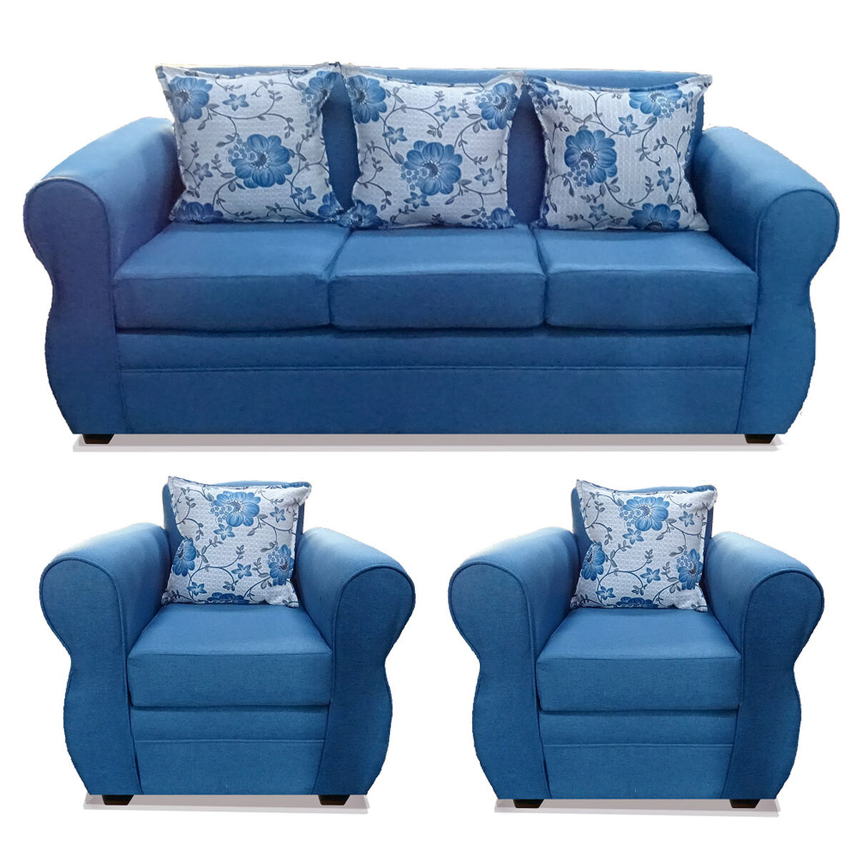 Juego de Living Almore Francia Sof&aacute; 3 Cuerpos + Dos Sillones 1 Cuerpo Azul