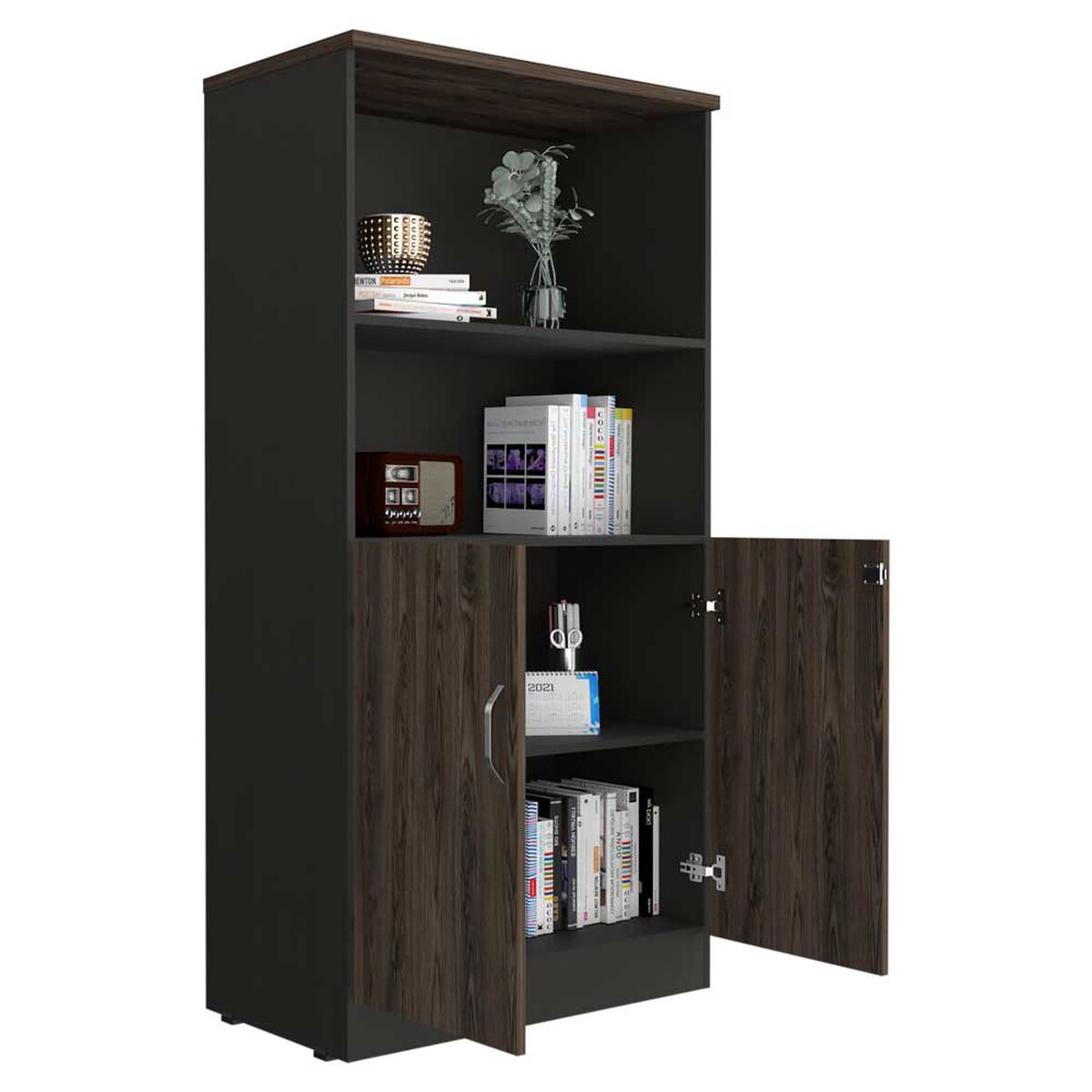 Biblioteca TuHome Home Office 2 Puertas Negro Soft Coñac