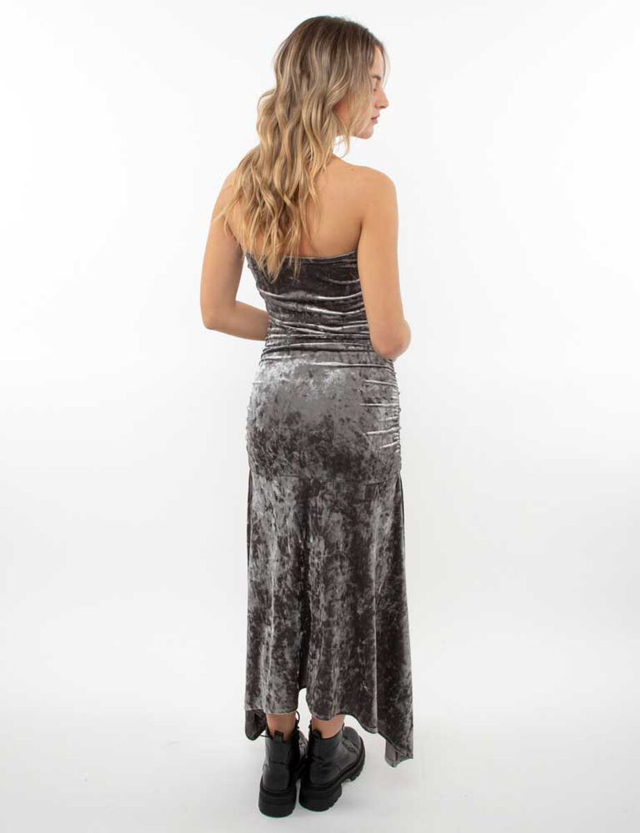 Vestido Maxi Strapless Terciopelo Plush Mujer Icono
