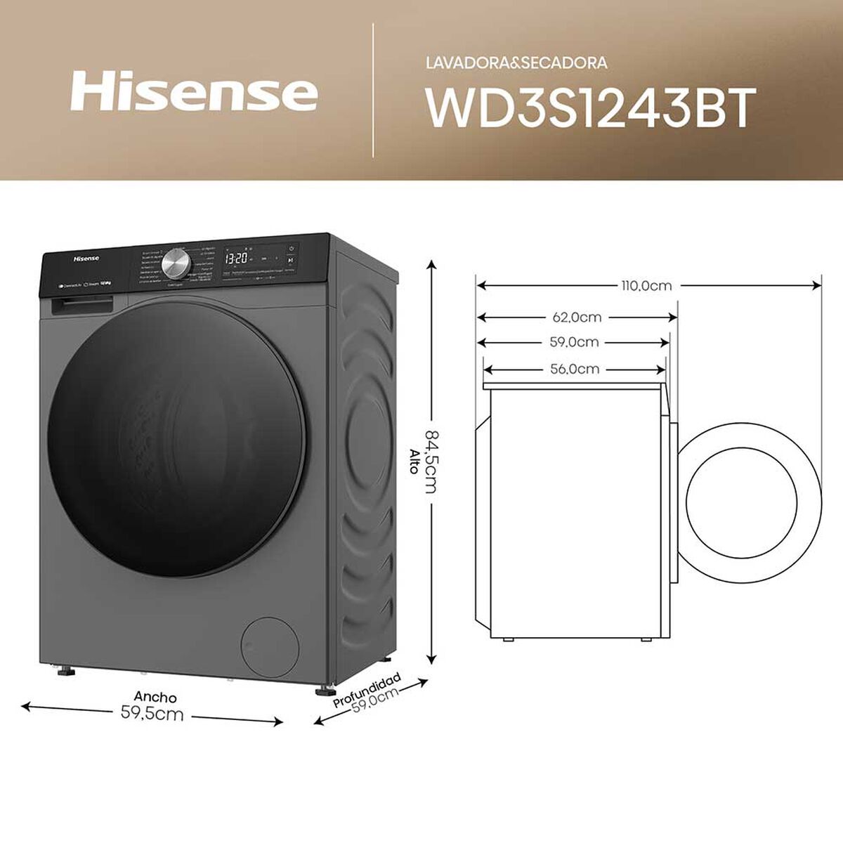 Lavadora Secadora Hisense WT3K1323UT 12/8 Kg.