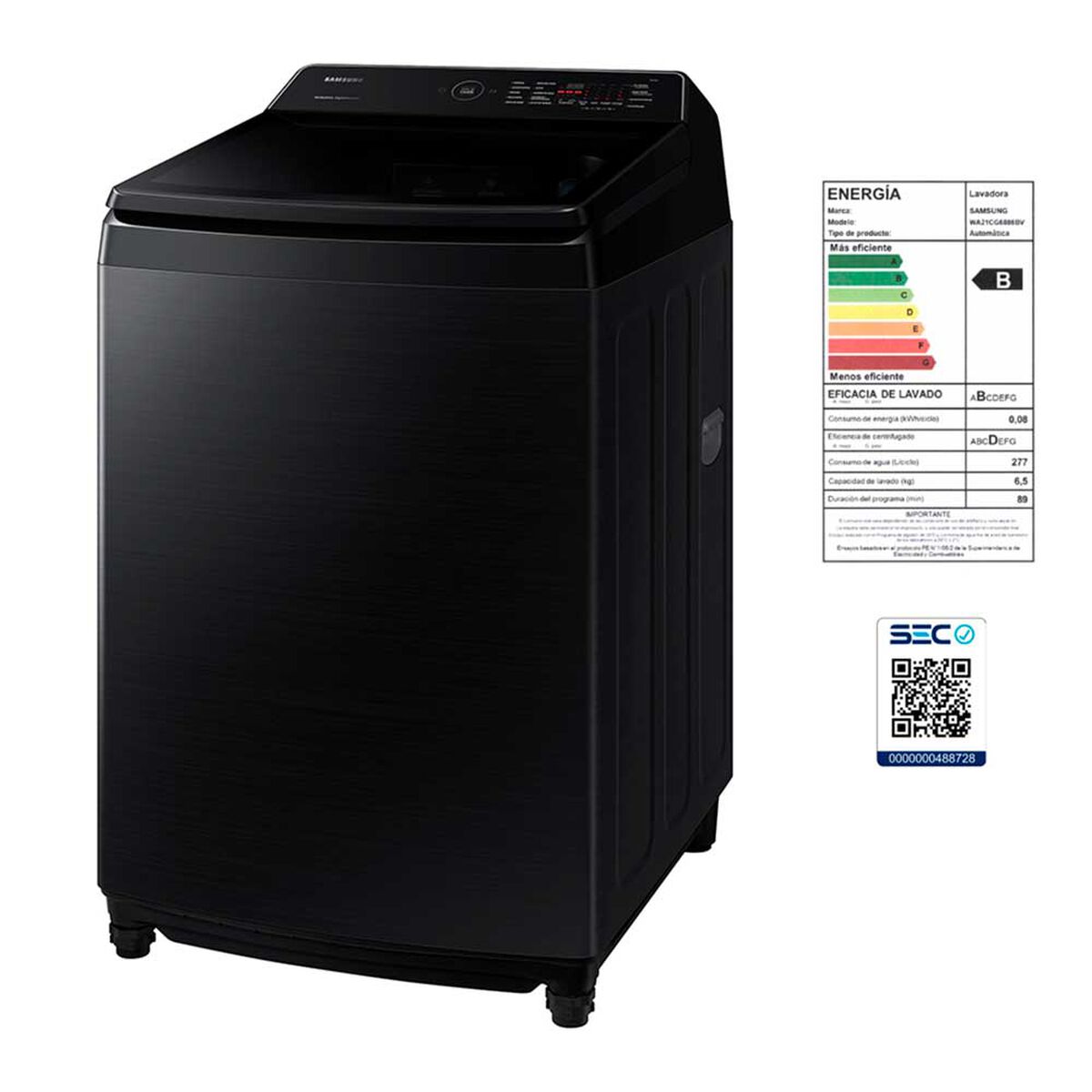 Lavadora Automática Samsung WA21CG6886BVZS 21 kg.
