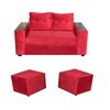 Juego de Living Almore Wilson Sofá 2 Cuerpos + Dos Pouf Rojo