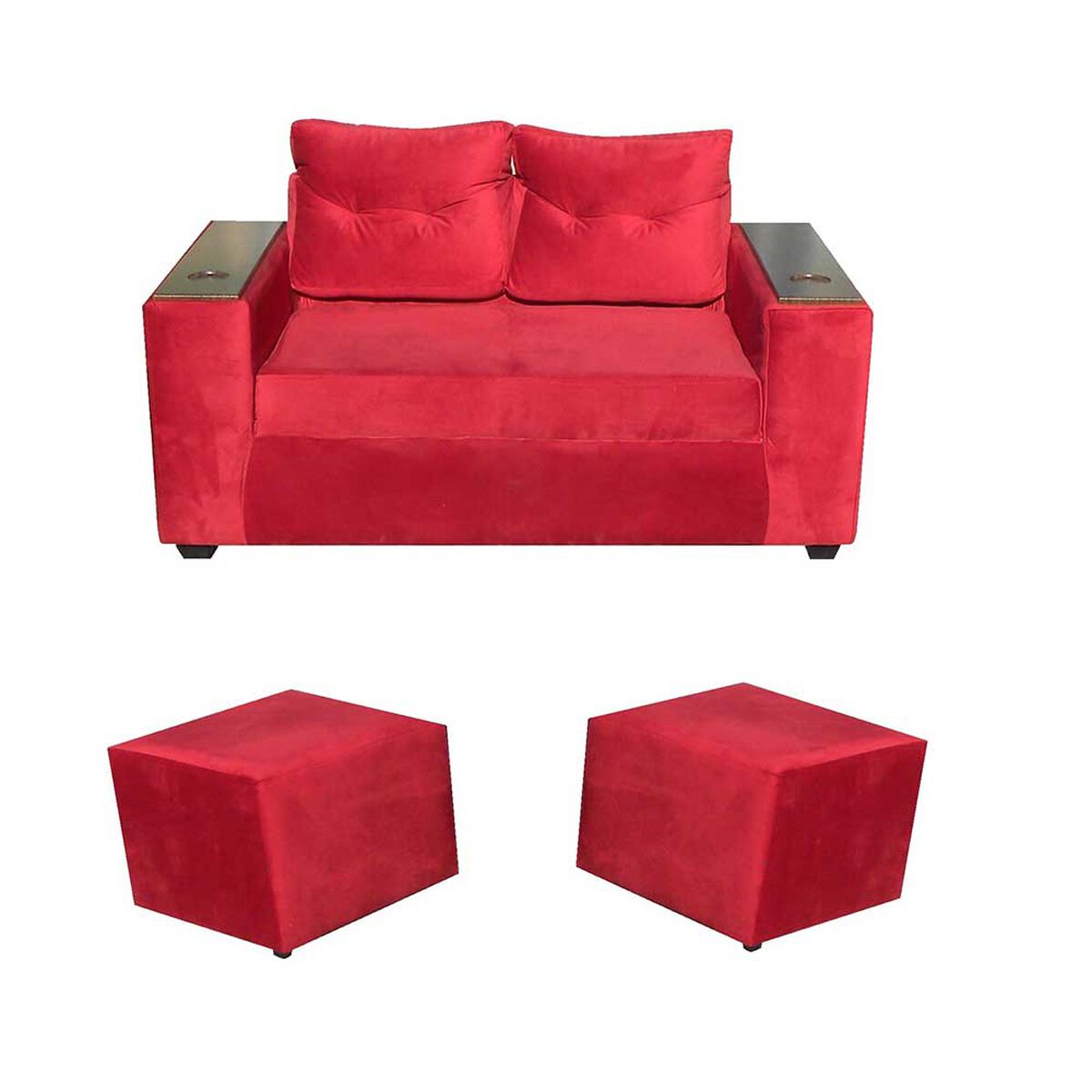 Juego de Living Almore Wilson Sofá 2 Cuerpos + Dos Pouf Rojo