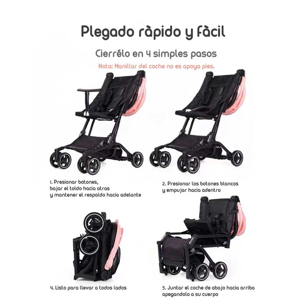 Coche de Paseo Premium Últra Compacto Lubabycas Rosado