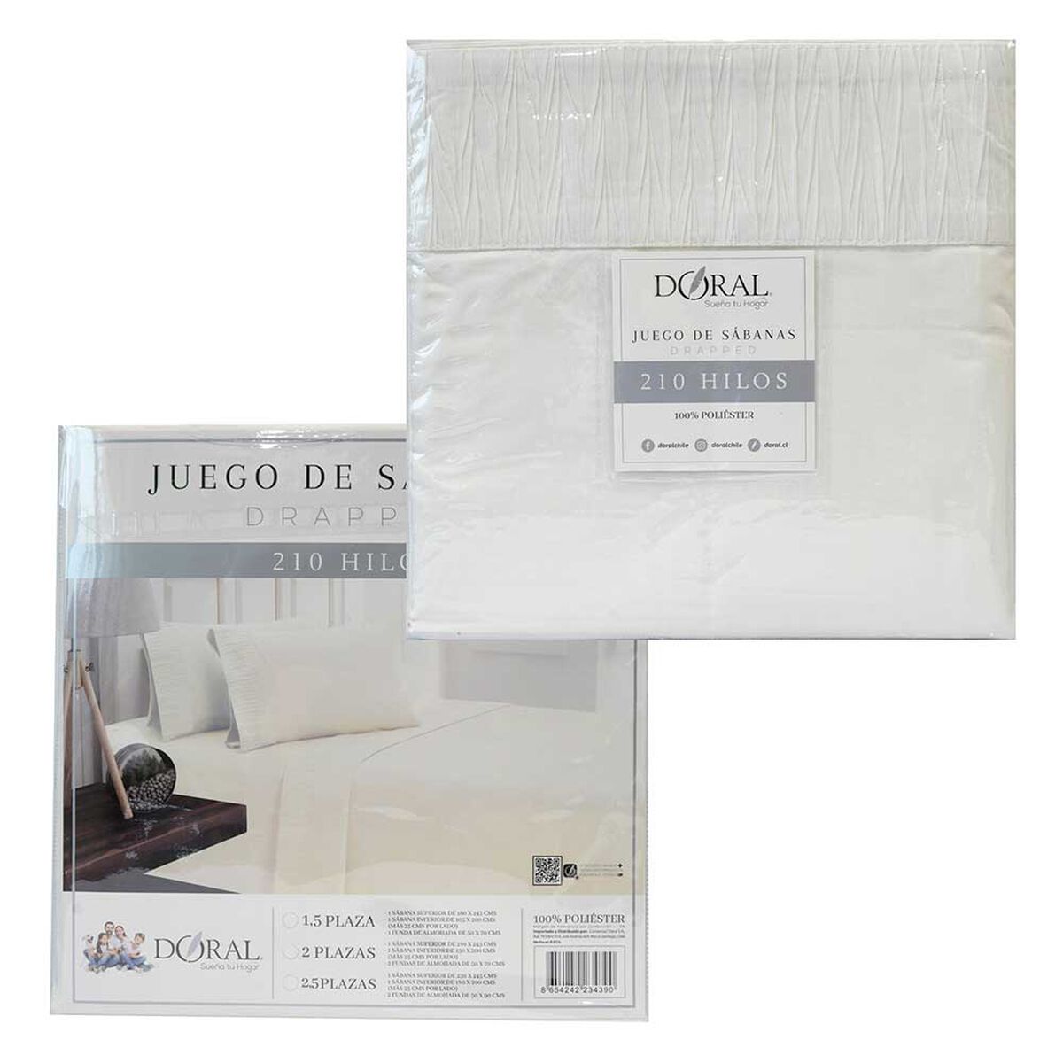 Juego de S&aacute;banas Doral 2 Plazas Lisas Blanco