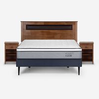 Cama Europea Rosen 2 Plazas Indie + Respaldo + 2 Veladores Ferrera