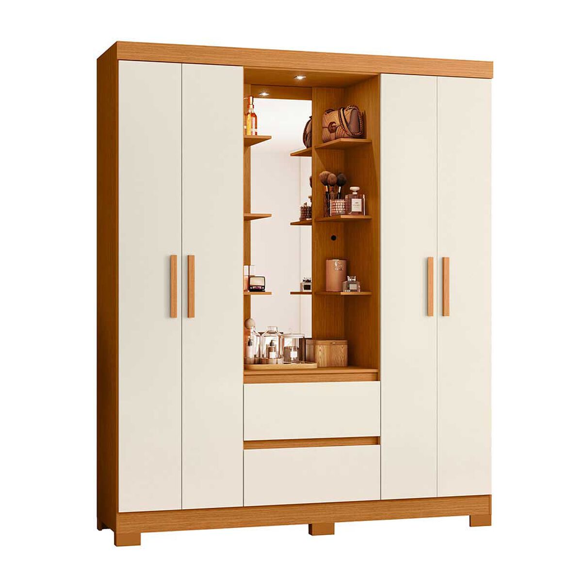 Closet Vekkahome Olimpia con Espejo 4 Puertas 2 Cajones Beige